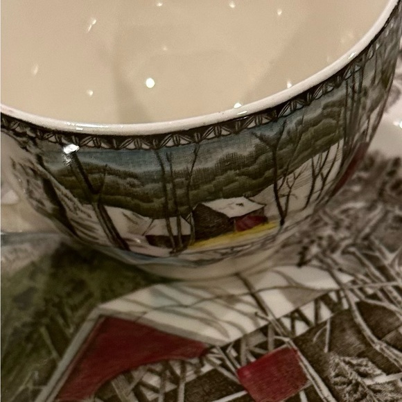 Johnson Brothers The Friendly Village Snack Set Square Plate Cup Covered Bridge - Picture 8 of 11